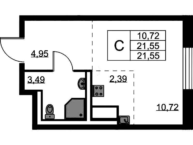 Квартира студия 21.55 м², 3/9 эт., ЖК «Квартал Лаголово»
